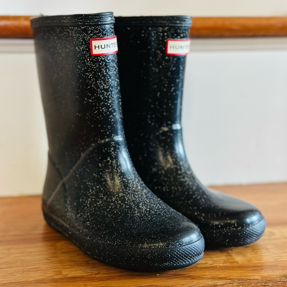 Hunter Kids Black Glitter Splash Rain Boots